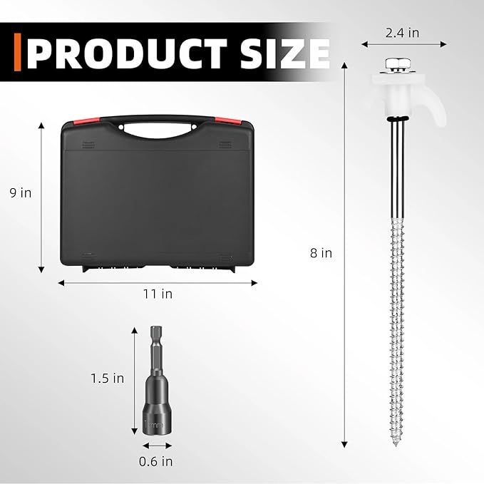 20 Pack Tent Stakes Heavy Duty 8 Inch Ground Anchor Screw Camping Stakes with Luminous Head Metal Threaded Tent Pegs Includes Hex Head Driver and Storage Box