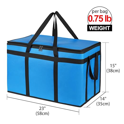 Bodaon 4-Pack Cooler Insulated Food Delivery Bag Rideshare Delivery Bag XXX-Large Thermal Bags for Catering/Hot Pizza Travel/Camping/Picnic/Grocery Reusable Warmer Frozen Blue-Black Edge