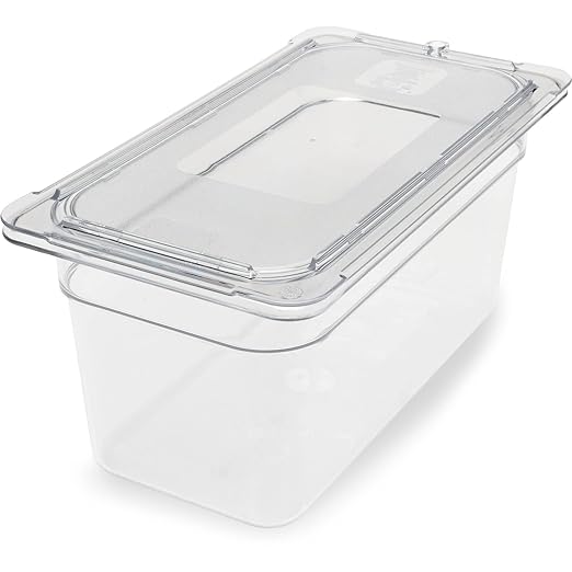 Carlisle FoodService Products Storplus Food Storage Container Food Pan Chafing Pan with Spoonable Corners for Catering Buffets Restaurants Polycarbonate (Pc) 1/3 Size 6 Inches Deep Clear