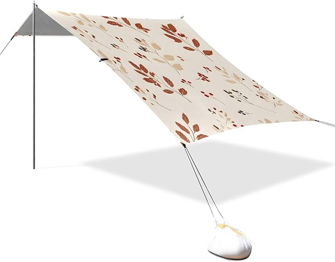 Bolaz Beach Canopy Tent Sun Shade9'×10.5' Large Family Beach Shade UPF50+- Outdoor Shade for Camping Trips FishingRetro Red Off-White Maple Leaf Pattern