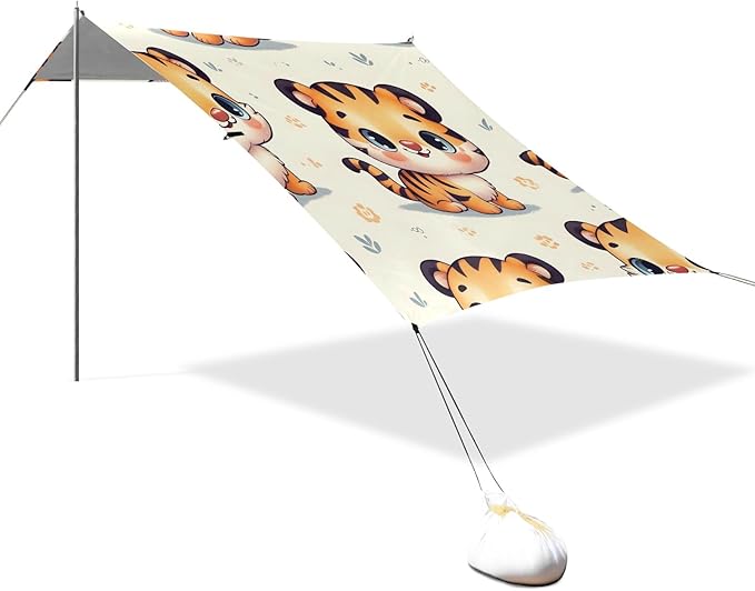 Cute Tiger Funny Camping Sun Shelter Beach Tent Portable Beach Sun Shade Outdoor Canopy for Camping Trips Fishing Picnic