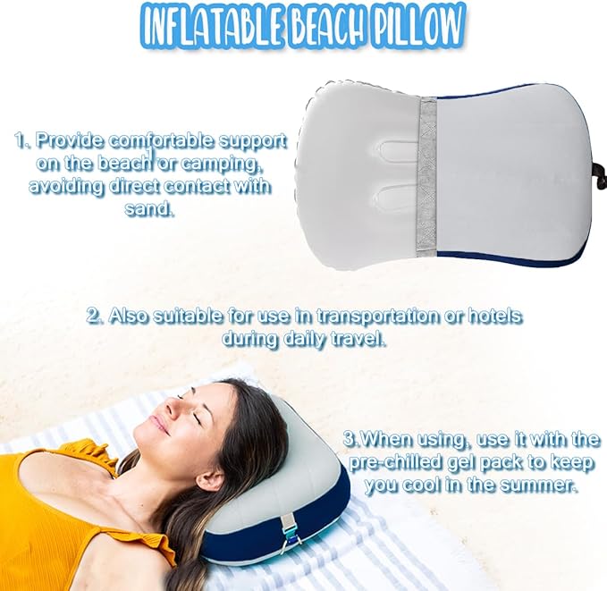 Couleurs Beach Pillow Inflatable Camping Pillow Pool Pillow Removable Pillowcase Ultralight Neck and Waist Support Suitable for Camping Hiking Backpacking (with Ice Pack-Grey)