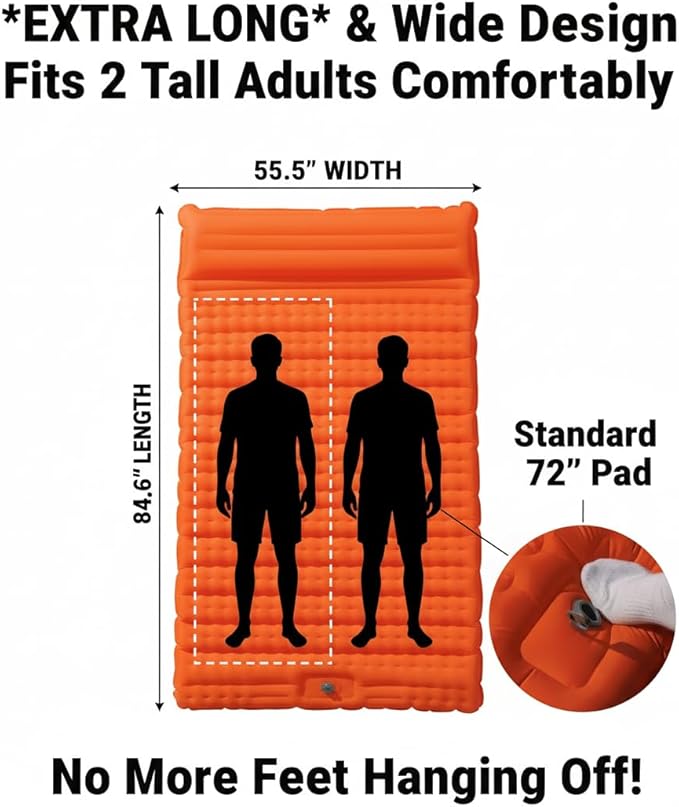 HI FINE CARE Double Camping Sleeping Pad 2 Percon Ultralight Camping Mat with Pillow Built-in Foot Pump Inflatable Sleeping Pads Compact for Hiking Traveling Tent