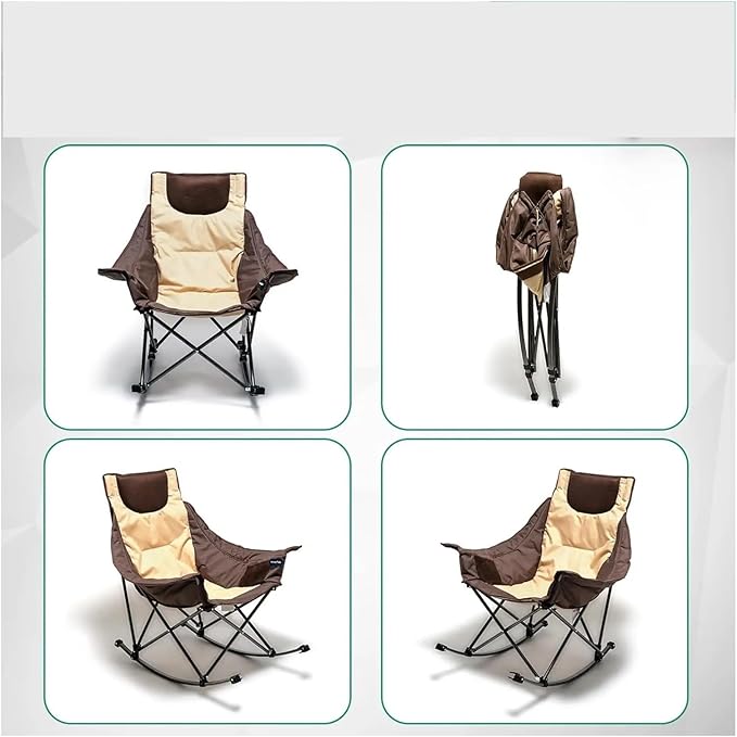 PETRELS Outdoor Folding Chair Rocking Camping Chair Luxury Padded Recliner Oversized Folding Lawn Chair with Pocket Heavy Duty