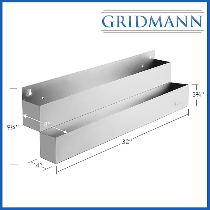 GRIDMANN 32-inch Double Tier Speed Rail - Stainless Steel Liquor Bottle Holder Rack for Bars