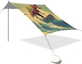 Dinosaur on Surfboard Beach Tent Sun Shelter 9.2' x 10.5' Beach Canopy with 4 Sandbags 4 Stability Poles Sand Shovels - Tent Canopy for Beach Camping Fishing Picnics