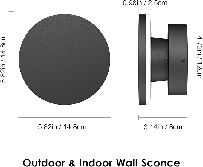 2 Packs LED Wall Light Outdoor Indoor Modern Wall Sconce Mini Sconce Outdoor Wall Lights Aluminum Waterproof Black Wall Mount Light LED Wall Sconces Warm White 3000K (Round)