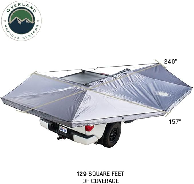 Overland Vehicle Systems - XD Nomadic 270 - Awning W/Lights &amp Black Out Passenger Side Grey Hex Black Trim &amp Black Travel Cover
