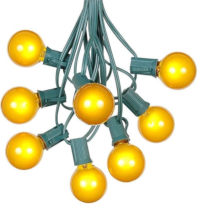 G40 Patio String Lights with 25 Yellow Globe Bulbs - Hanging Garden String Lights - Vintage Backyard Patio Lights - Outdoor String Lights - Market Cafe String Lights - Green Wire - 25 Foot