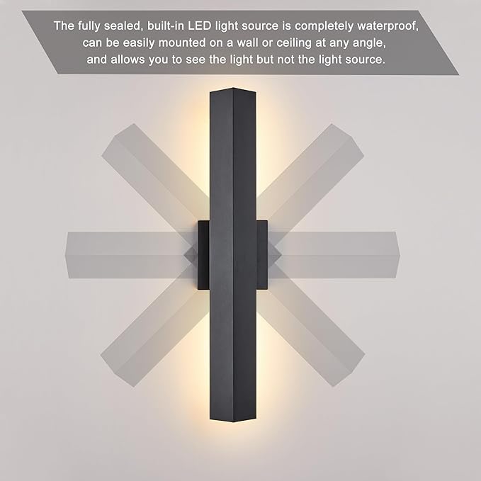 Modern Minimalist Outdoor Waterproof LED Wall Sconce with Built-in 20W LED Warm White Light Source Fully Sealed V-Shaped Aluminum Cover Can Be Mounted Outdoors or Indoors at Any Angle.