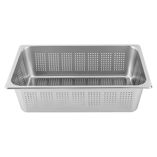DYNAMI 2-Pack 6 Inch Deep Full Size Steam Table Pans Anti-Jam Perforated Stainless Steel Steam PansRestaurant and Commercial Stainless Steel Food Containers