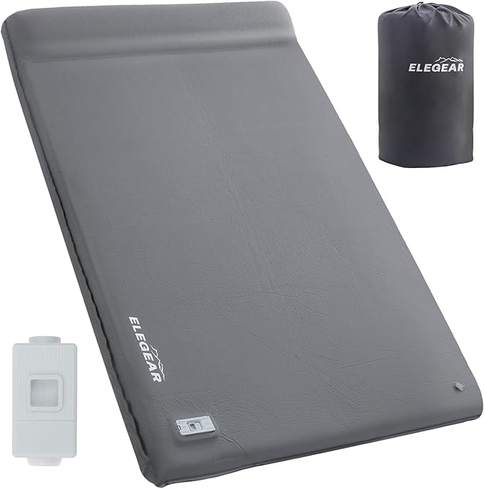 Elegear CumbreX™ Self Inflating Sleeping Pad Built-in Electric Pump 3.15 Ultra-Thick Memory Foam Camping Mattress Pad with Pillow Double Sleeping Pad for Camping R-value 9.5 Foam Camp Pad for Travel