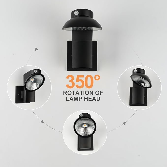Dusk to Dawn Outdoor Lighting Fixtures 350-Degree Rotating Lamp Head Exterior Front Porch Light Waterproof Wall Lantern Dimmable Outdoor Light Fixture 3000k for House GarageDoorway