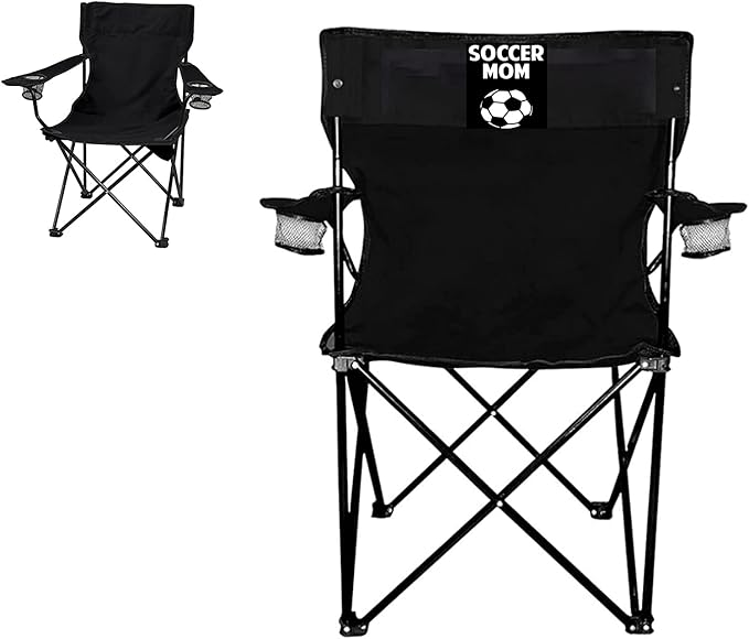 VictoryStore Outdoor Camping Chair - Soccer Mom Black Folding Camping Chair with Carry Bag