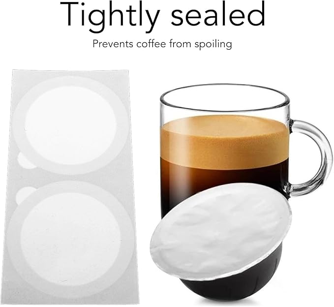 100pcs Coffee Pods Aluminum Foil Lids Reusable Self Adhesive Covers for Pods Tight Sealing Large Refillable Caps with Premium Foil for Home or Office Use