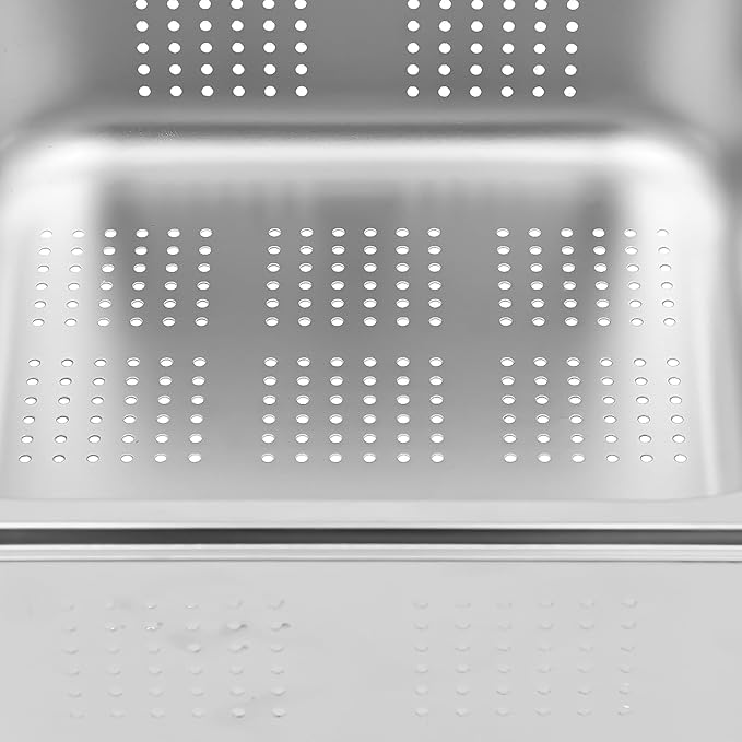 2-Pack Stainless Steel Hotel Pans 1/2 Size 6 Deep Anti-Jam Perforated Steam Table Pan Washing Up Bowl Set Food Grade Dishpan for Drain Water Wash Fruits/Vegetables