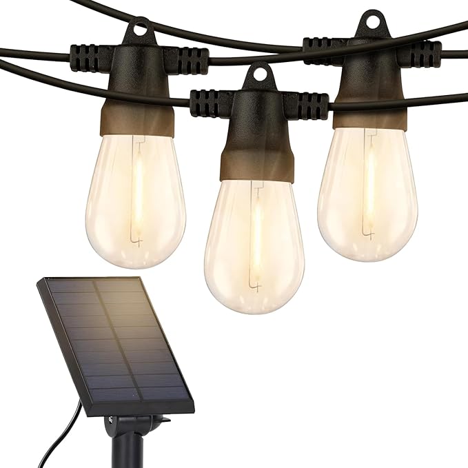 Brightech Ambience Pro Solar Powered Outdoor String Lights - Commercial Grade Patio Lights with 48 Ft Edison Bulbs - Shatterproof LED Solar Lights for - 1W LED Warm White Light