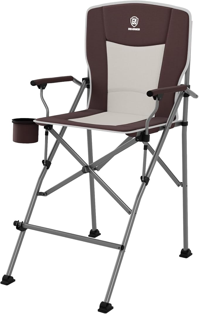 EVER ADVANCED Tall Camping Folding Chair 31 Portable Directors Chair Bar Height Camping Chair with Carry Bag and Footrest Armrest Heavy Duty Supports 300 Lbs Red
