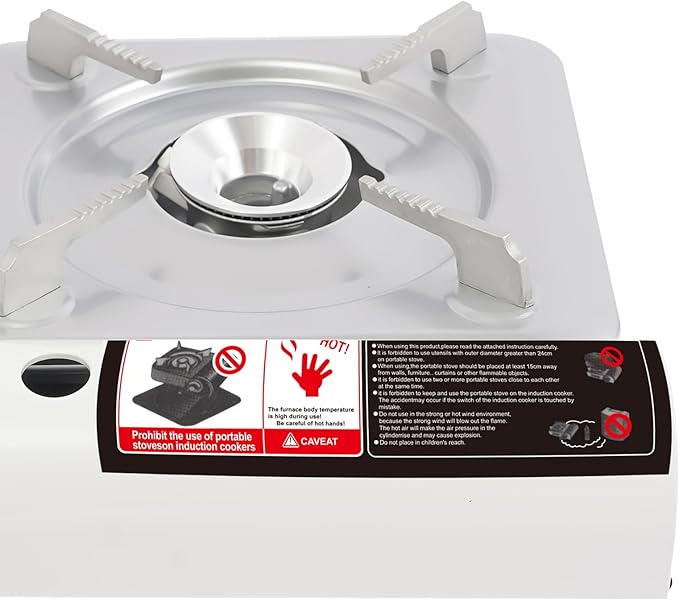 Portable Camping Stove 3500W Gas Stove with Grill Plate and Portable Case BBQ Grill Butane Camping Stove Camping Stove Ideal for Outdoor Cooking Camping Road Trip Gathering (White)