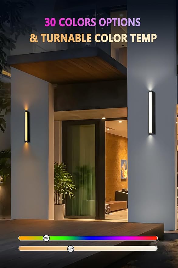 RGB Outdoor Wall Lights 23.6” LED Long Exterior Porch Sconce Lights Wall Mount Up and Down Patio Lighting Fixtures with Remote Control for House Garage 1 Pack