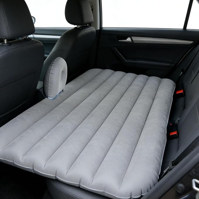 Car Air Mattress Inflatable SUV Truck Camping Mattress for Back Seat Thickened Travel Car Bed Sleeping Pad with Inflatable Pier Air Pump 2 Pillows (Grey)