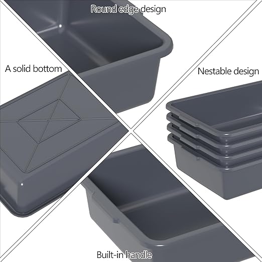 13 L Plastic Commercial Bus Tubs Restaurant Bus Tub Tote Box 4 Packs Gray