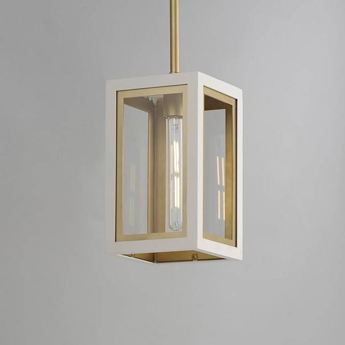Maxim Lighting 30051CLWTGLD I Neoclass Collection 12 Inch One Light Outdoor Ceiling Pendant I White &amp Gold Finish I Modern Contemporary Light Fixture I Adjustable Height I