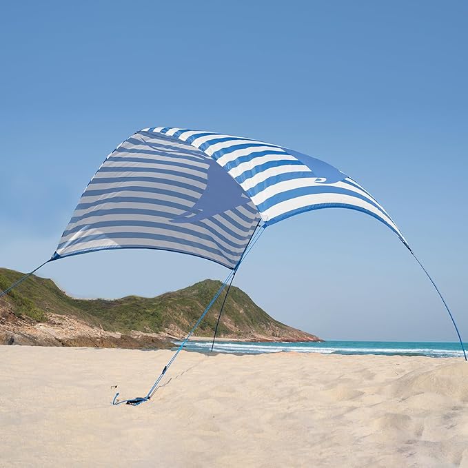 Beach Wind-Powered Shade Canopy Portable Sun Shelter Tent UPF 50+ UV Protection Lightweight Easy Set Up 78 Sq. Ft. of Shade for 1-3 People.Lite Regatta Manta Rays Stripe