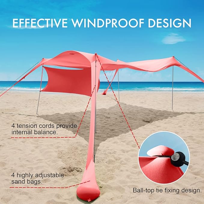 Beach Canopy Tent Shade with Sidewalls 10x10FT 6.6FT Tall UPF50+ Sun Shelter Windproof &amp Water Resistant Includes Guylines Sand Shovel Stability Poles Easy Up for Beach Outdoor Camping Backya