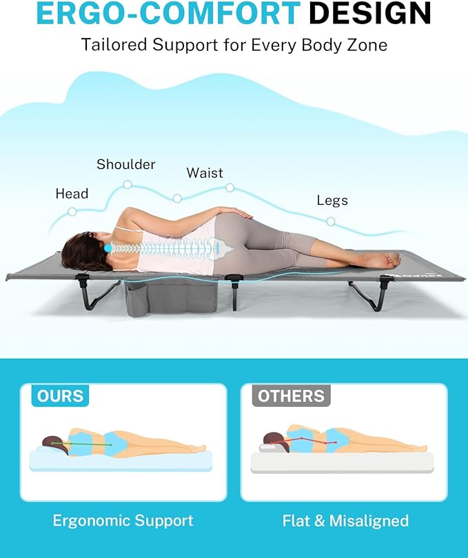 Gonex 31.5 Extra Wide Camping Cot with Premium Pillow Pocket Supports 350lbs Portable Ultralight Folding Cot Bed for Adults Travel Beach Home Sleeping (Grey)