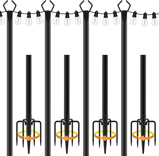 4 Pack String Light PolesMetal Poles for Hanging Outdoor Light Strings4 Pack 10 FT Light Poles Stand for Outside GardenPatioWeddingBackyardDeckParty