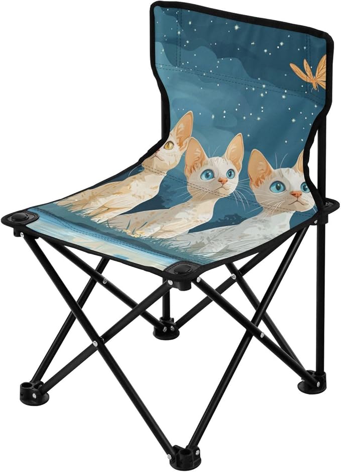 KLL Cartoon Devon Rex Cats Folding Camp Chairs Ultra-Lightweight Folding Chair Includes Carry Bag Fishing Chair for Outdoor Ice Fishing