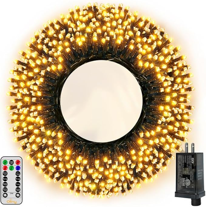 Ollny Christmas Lights 500LED 164FT Long Christmas Tree Lights with 8 Modes Remote Timer IP44 Waterproof Outdoor Christmas Lights for Tree House Yard Outside Xmas Decorations Warm White