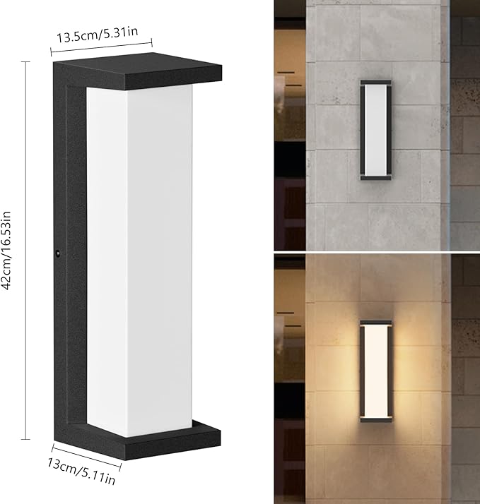 Modern Outdoor LED Wall Light Fixture 36W LED Matte Black Porch Light Waterproof Aluminum Acrylic Shade Outdoor Wall Lanterns for House Hallway Garage Patio