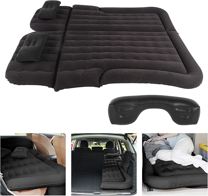 Greensen SUV Air Mattress Camping Car Air Bed Cushion Pillow for Car Sleeping Travel Inflatable Thickened Car Bed Back Seat Mattress with Two Air Pillows (Black)