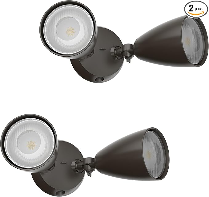 TIERONE Twin-Head LED Flood Light with Dusk to Dawn Photocell UL Listed Outdoor Security Lighting 120V Two Head Par Light with 4 PAR30 Bulbs(Each 12W 1080 Lumen 4000K) 2 Pack Dark Bronze