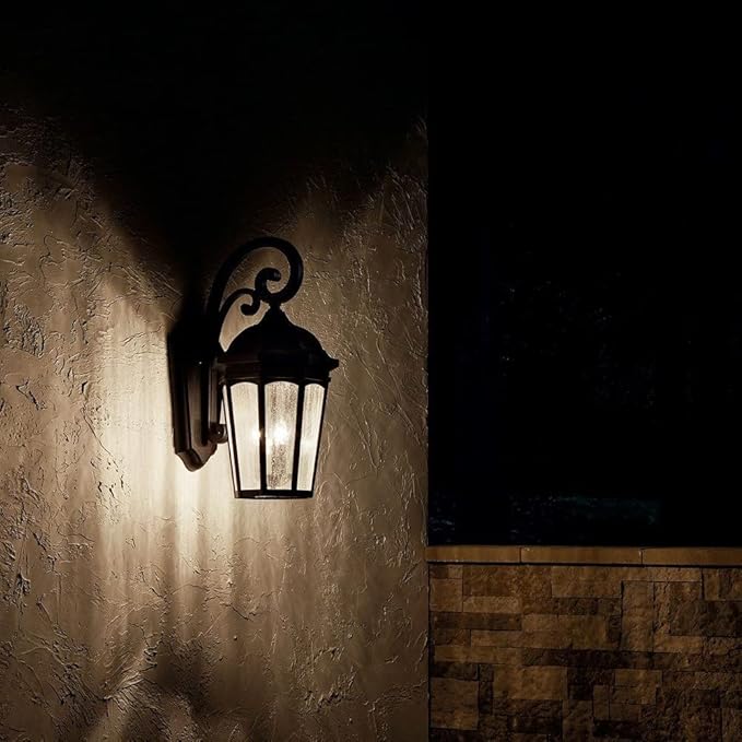 Kichler Courtyard 26.5 3 Light Outdoor Wall Light with Clear Seeded Glass in Rubbed Bronze