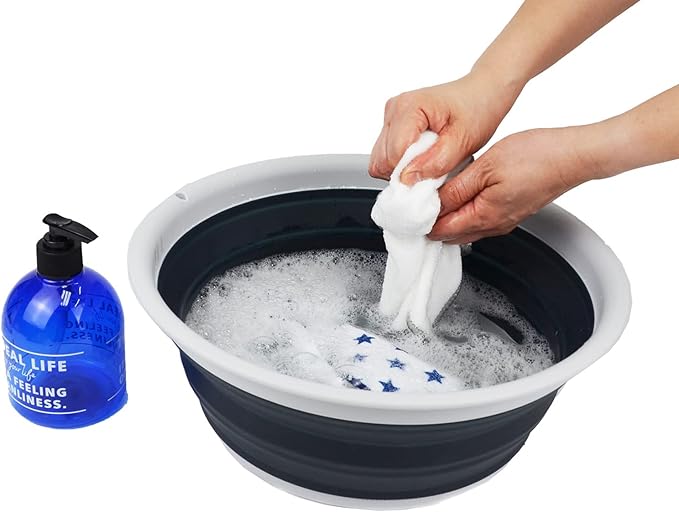SAMMART 7.5L (1.98 Gallon) Collapsible Tub - Foldable Dish Tub - Portable Washing Basin - Space Saving Plastic Washtub (Grey/Slate Grey (Set of 2))