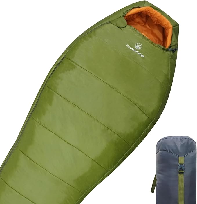 Mountainlodge 3-4 Seasons Shingle Sleeping Bag 15℉ with Inner Pocket for AdultPerfect for BackpackingTraveling and HikingIncluding Free Compression Stuff Sack.