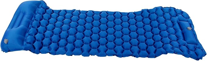 Inflatable Sleeping Pad for Camping | 40D Nylon &amp TPU Laminate Mat | Foot Press Inflation Cushion for Tent/Hiking/Travel | 3D Support 2 - Way Valve 700g Lightweight (Blue)