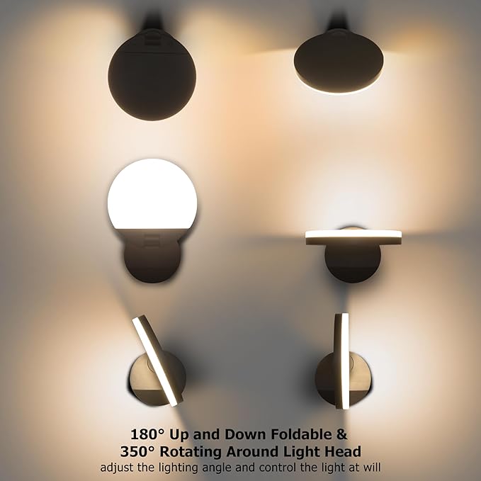 Outdoor Wall Light 18W 1980LM Black Aluminum Outdoor Lights IP65 Waterproof Rotatable Sconce Lighting LED Porch Lights 3000K Foldable Patio Wall Light Fixture for House Garage Round