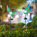 Hummingbird Solar Garden Lights with Stake 2 PackBird Pathway Solar Outdoor Crackle Glass Globe Light for GardenWalkwayPathwayYardLawn
