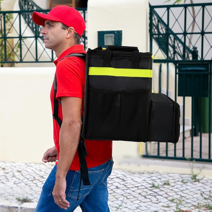 Food Delivery BagLarge Insulated Backpack for Doordash/Uber Eeats Expandable Cooler Bags for Bike/Motorcycle with Reflective Strip and Cup HoldersReusable Pizza Food Delivery Bag with Hand Straps