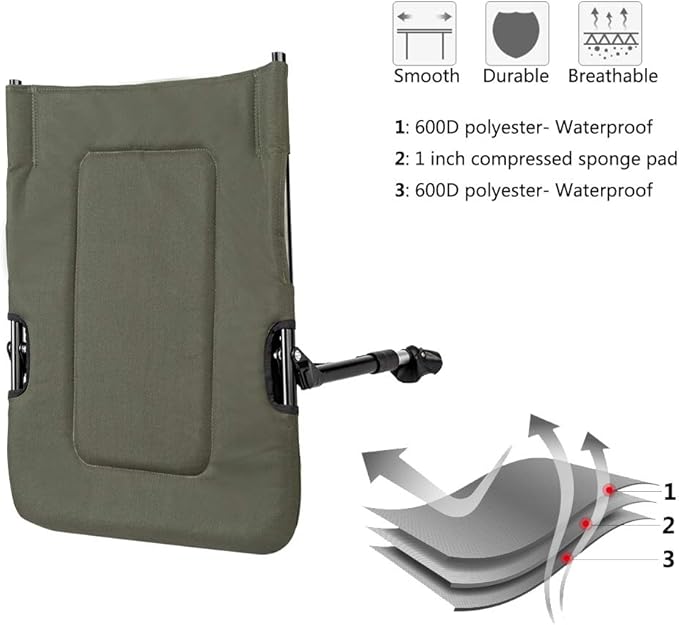 VINGLI Heavy Duty Fishing Chair with Footrest Support 440 LBS Oversized Camping Chairs with 160° Adjustable High Back Beach Chair for Outdoors/Yard/Forest