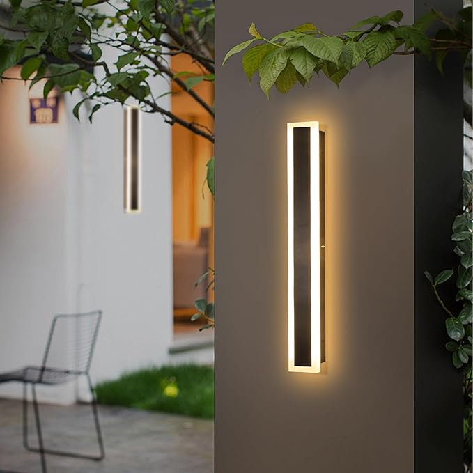 24 Inch Modern Wall Lights Outdoor 2 PCS Outdoor Wall Sconce Dimmable 3000K-6000K IP65 Waterproof Exterior Long Wall Light for Doorway Porch Stairway Patio