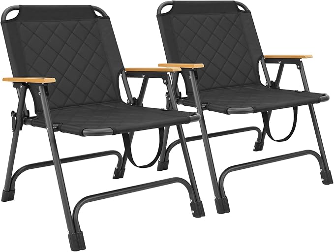 BDL Folding Beach Backpack Chair Outdoor Folding Portable Camping Chair with Armrest for Patio Garden Yard Beach Supports 300 lbs 2 Pack (Black Classic)