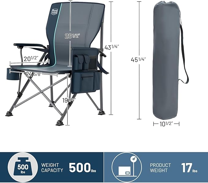 TIMBER RIDGE Oversized Folding Camping Chair with Lumbar Support Adjustable High Back Heavy Duty for Adults Support up to 500lbs with Cup Holder Cooler Bag Side Pocket Blue 2 Pack