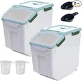 2 Pack Rice Storage Container with Measuring Cup 50 lb Flour Storage Container with Wheels BPA Free Food Storage Container Dog Cat Food Bin Set for Dry Food Sugar Cereal(Green)