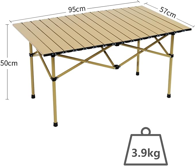Wind Tour Portable Camping Table Folding Side Table Aluminum Lightweight Table with Carry Bag for Outdoor Cooking Hiking Picnics BBQ Travel (37.4 * 22.4 * 19.7InchesKhaki)