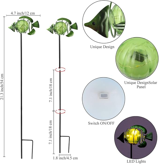Outdoor Garden Solar Lights3Pack Decorative Solar Lights for Garden Decor Tropical Fish Backyard DecorLed Solar Lights with Stakes for Yard Landscape Patio(21.3''H)
